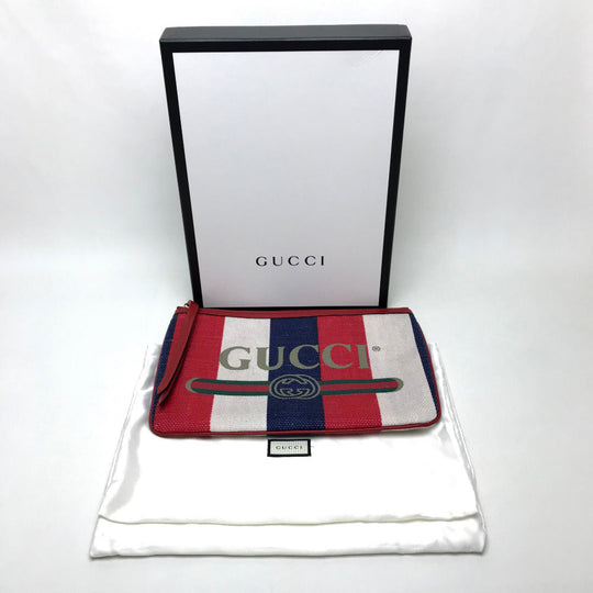 GUCCI Clutch bag 524788 Canvas / leather Red Men's Women Baia de la Silvi stripes unisex(Unisex) Used Authentic