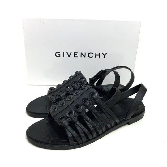 GIVENCHY Sandals leather black flat Women 37 Used Authentic