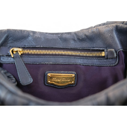 Miu Miu Black Matelassé Leather Shoulder Bag Gold Hardware Women's Handbag Purse