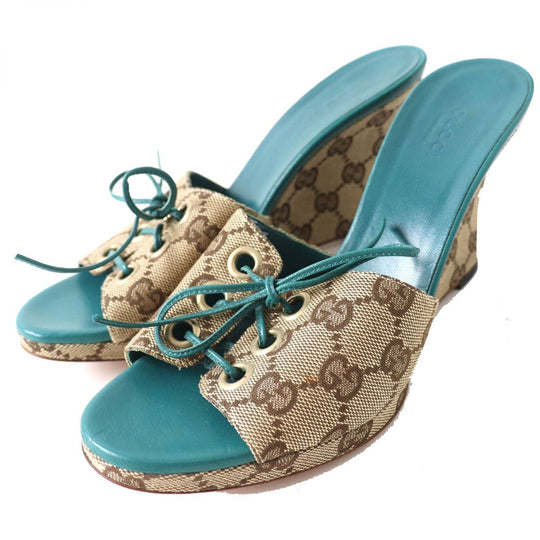 GUCCI Sandals GG canvas Beige x Green type 35.5