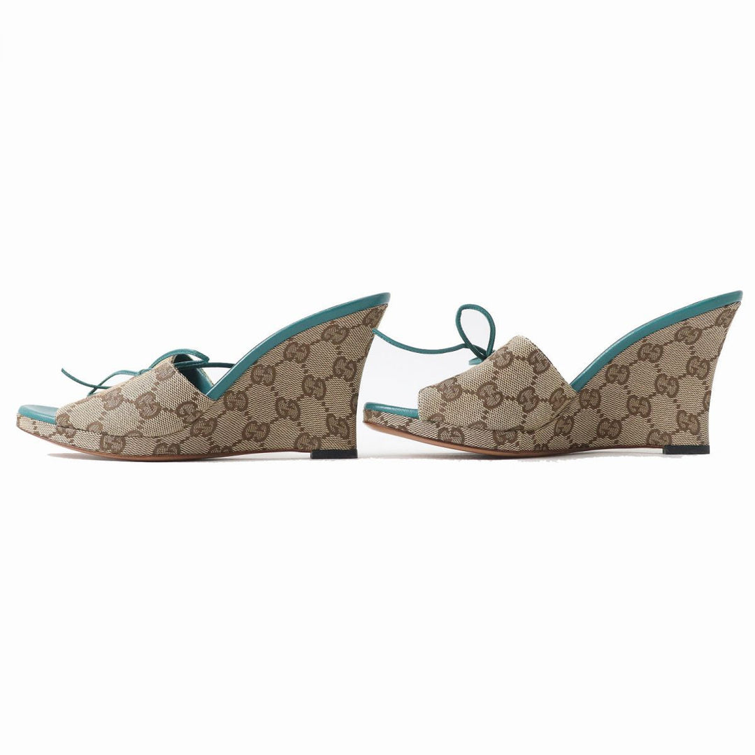 GUCCI Sandals GG canvas Beige x Green type 35.5