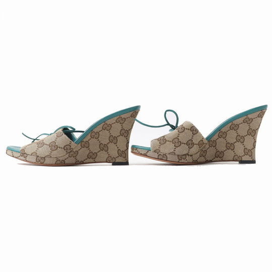GUCCI Sandals GG canvas Beige x Green type 35.5
