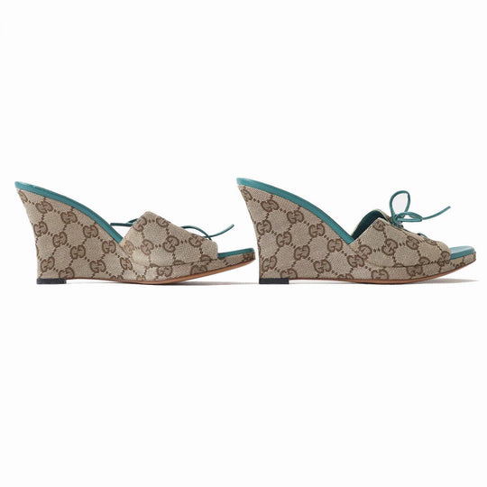GUCCI Sandals GG canvas Beige x Green type 35.5
