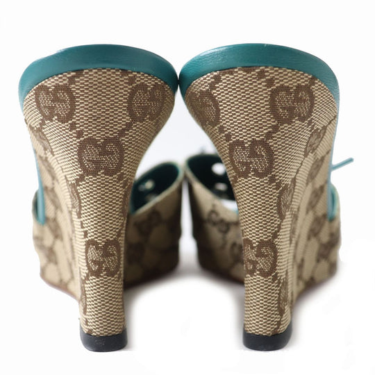 GUCCI Sandals GG canvas Beige x Green type 35.5