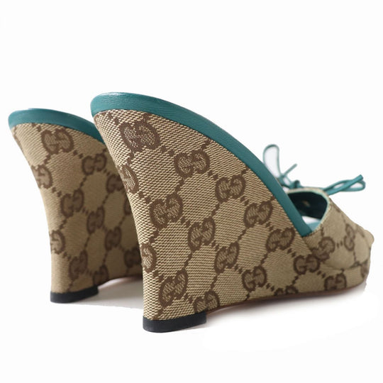 GUCCI Sandals GG canvas Beige x Green type 35.5