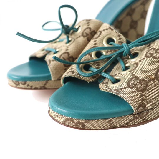 GUCCI Sandals GG canvas Beige x Green type 35.5