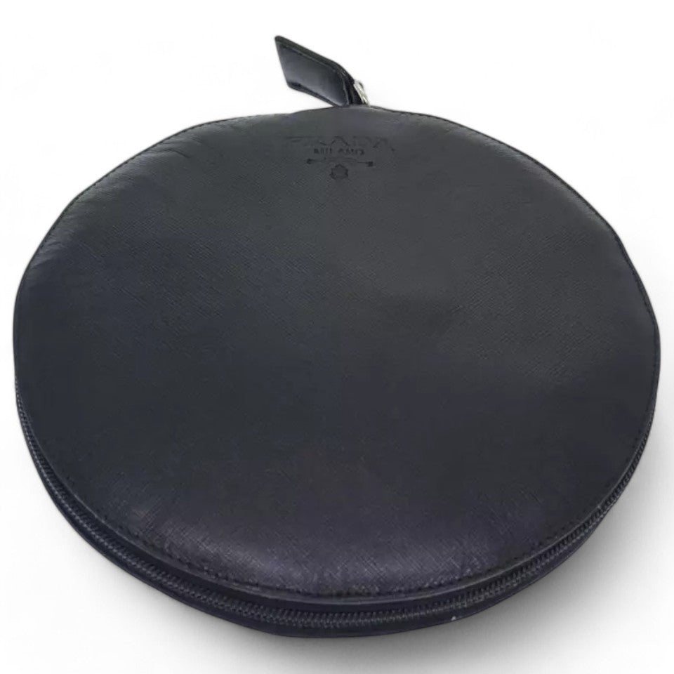 PRADA Leather Mini Boston Bag Saffiano Black Silver