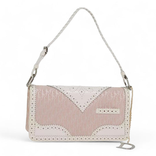 Christian Dior Trotter Canvas Shoulder Bag Pink White Women's Handbag Made in Italy