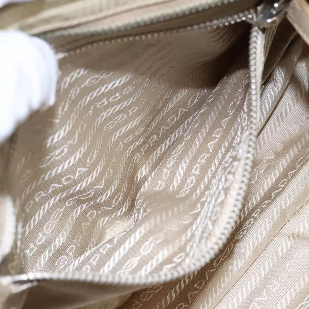 Prada Shoulder Nylon Bag Beige Silver Women