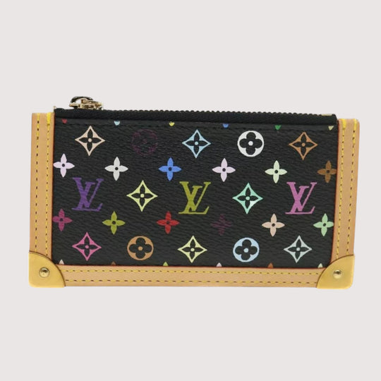 Louis Vuitton Monogram Pochette Cles Coin Purse Black Multicolor Womens Chain Key Holder Clutch Wristlet