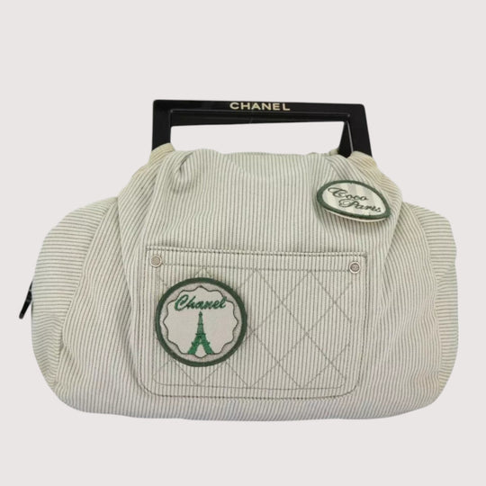 Chanel Handbag Canvas Green Silver CC Logo Bag