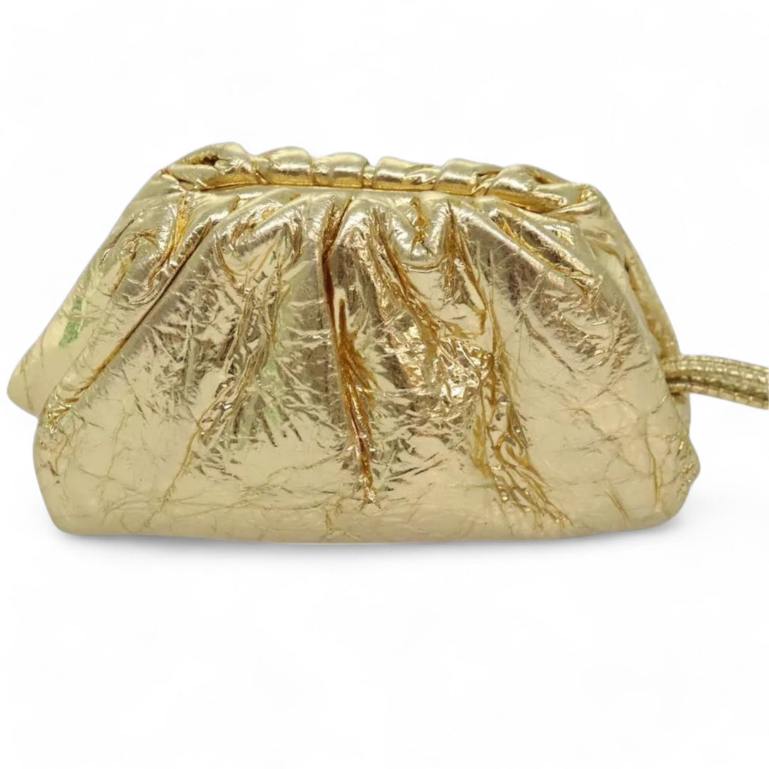 Bottega Veneta Pouch Leather Gold Women's Bag with Strap and Dust Bag