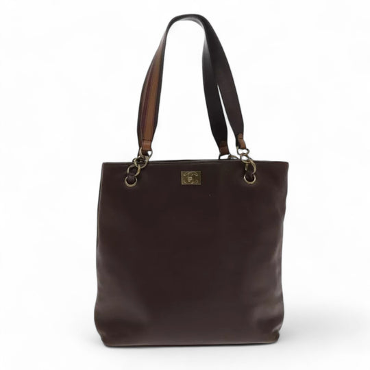CHANEL Chain Tote Bag Leather Brown CC Women's Vintage Shoulder Bag