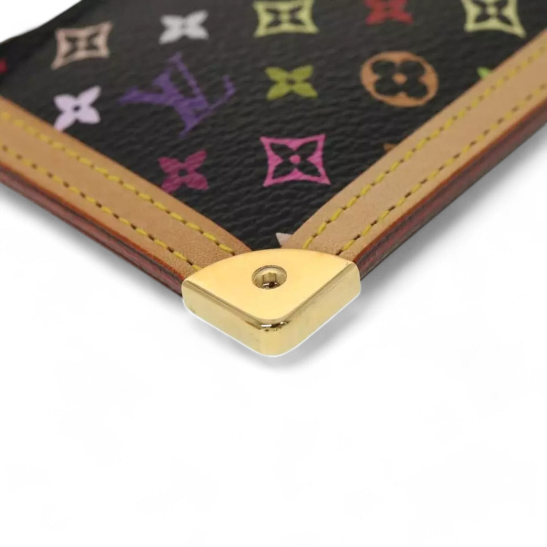 Louis Vuitton Monogram Pochette Cles Coin Purse Black Multicolor Womens Chain Key Holder Clutch Wristlet