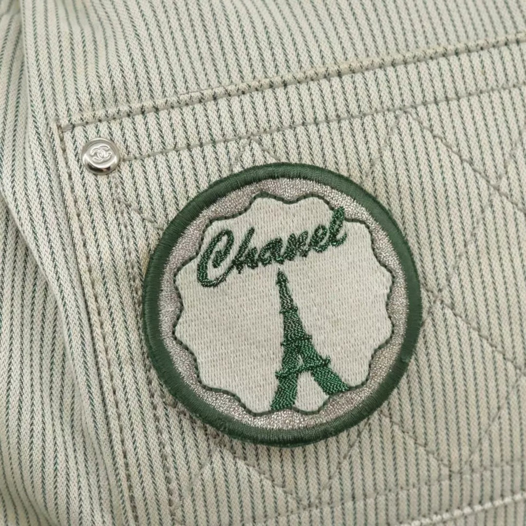 Chanel Handbag Canvas Green Silver CC Logo Bag