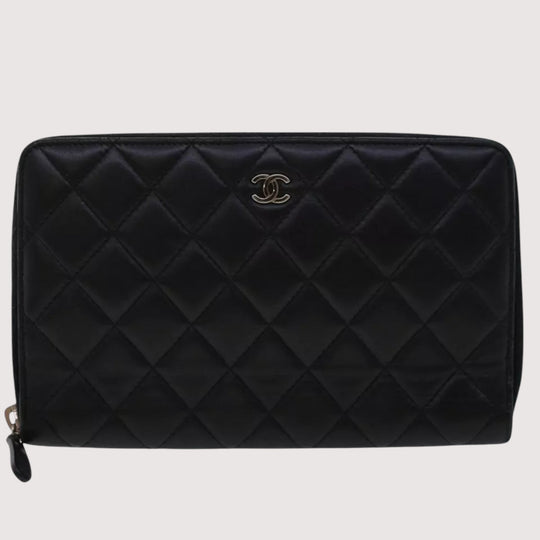 Chanel Black Lamb Skin Long Wallet CC Logo