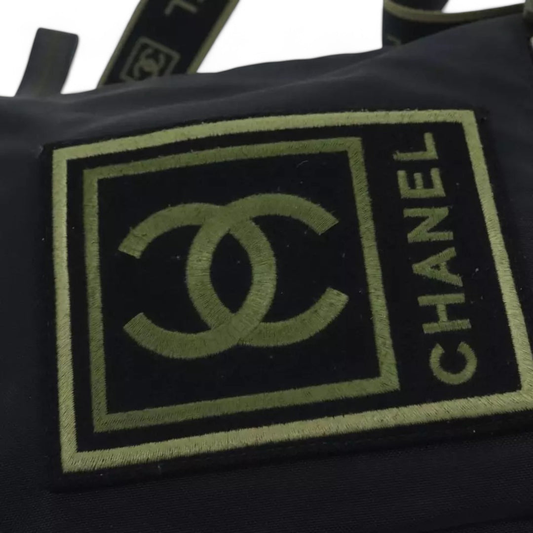 Chanel Sports Coco Mark Shoulder Bag Nylon Black Silver Vintage Crossbody Purse