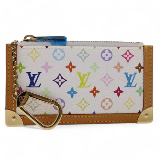 Louis Vuitton Monogram Multicolor Pochette Cles Coin Purse White Chain Wallet