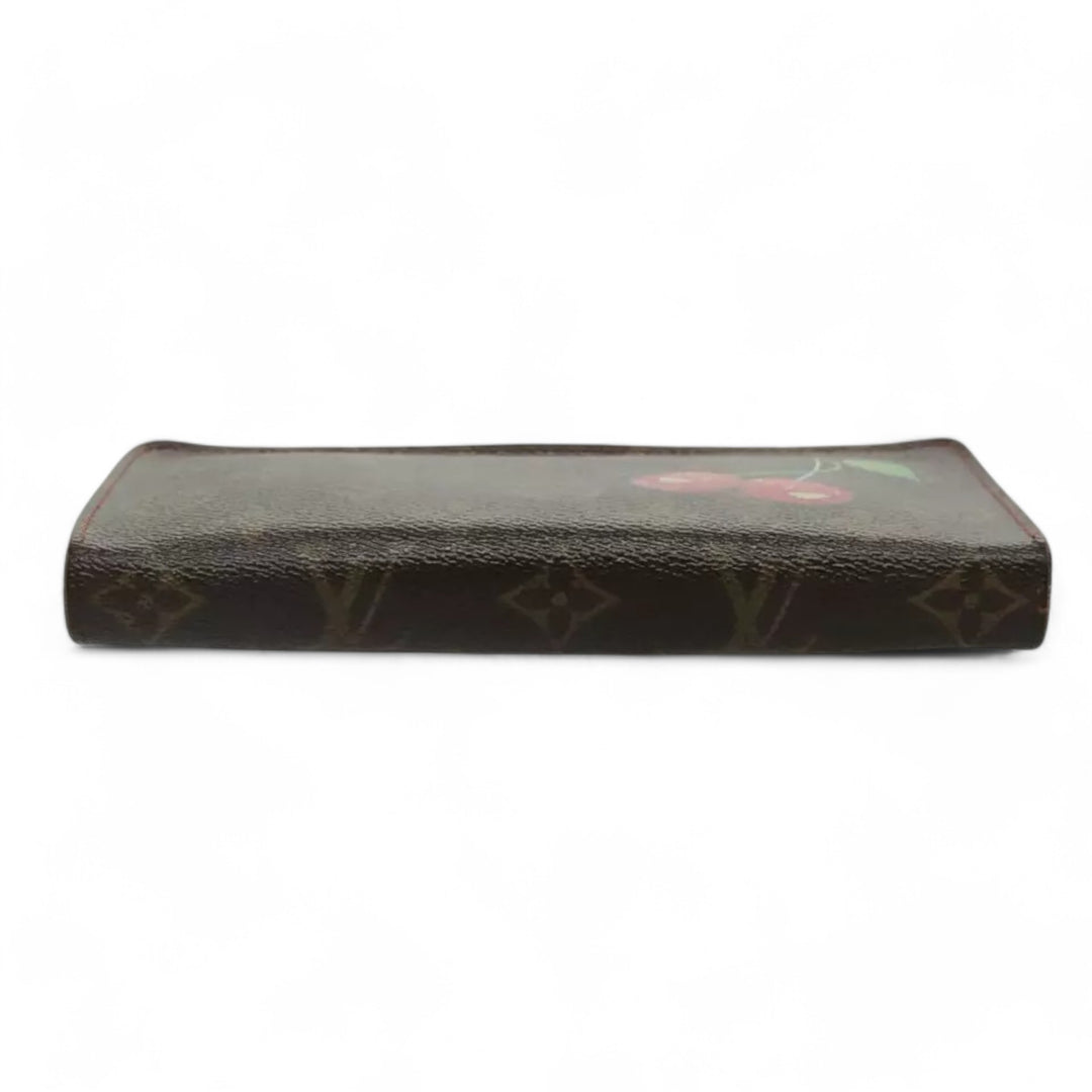 Louis Vuitton Vintage Monogram Cherry Zip Long Wallet Women Brown Red