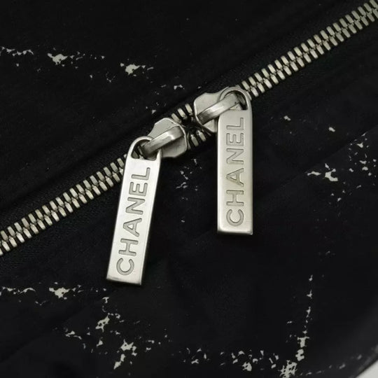 Chanel Travel Line Boston Bag Nylon Black Silver Unisex Large Tote Travel Bag