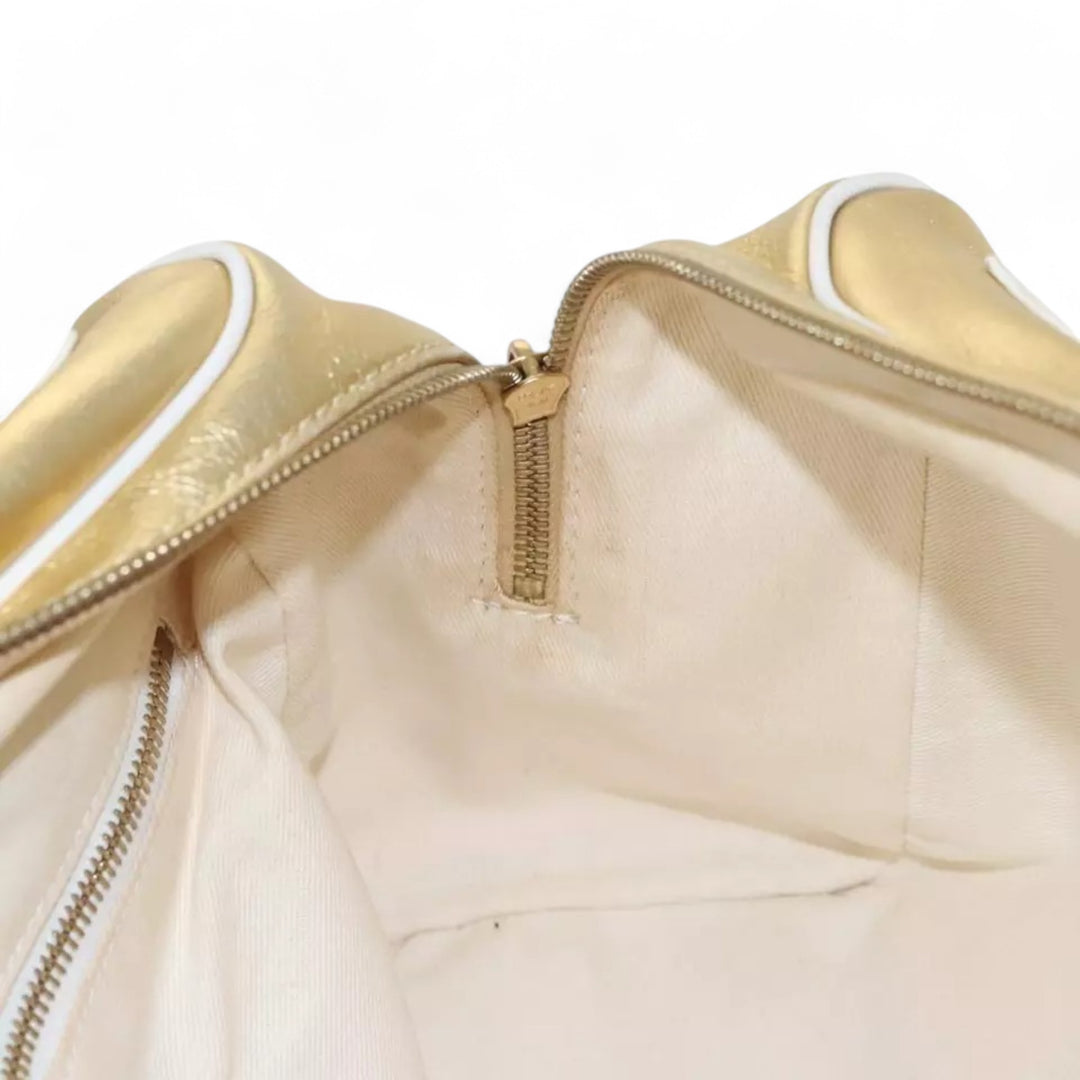 Celine Boston Bag Leather White Gold 2004 Women's Vintage Handbag