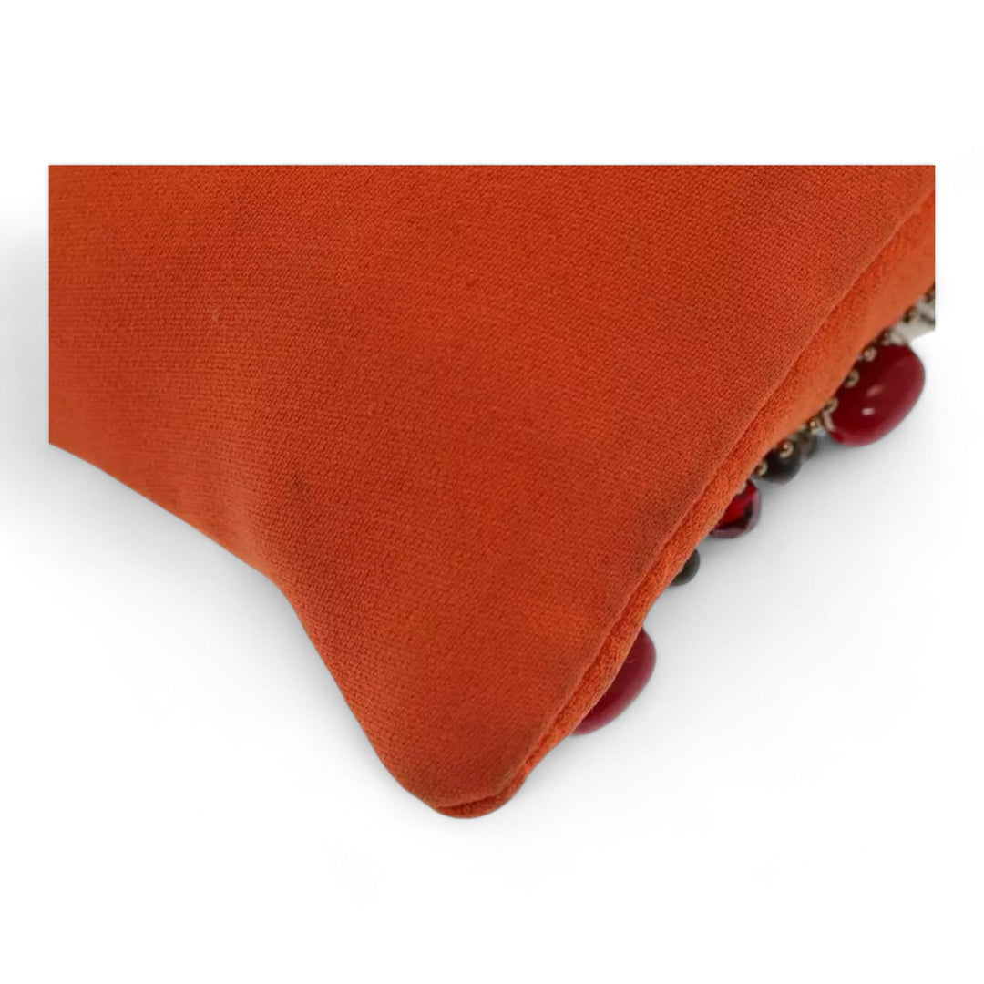 Miu Miu Bamboo Handbag Canvas Orange Beaded Embellished Women's Bag