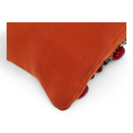 Miu Miu Bamboo Handbag Canvas Orange Beaded Embellished Women's Bag