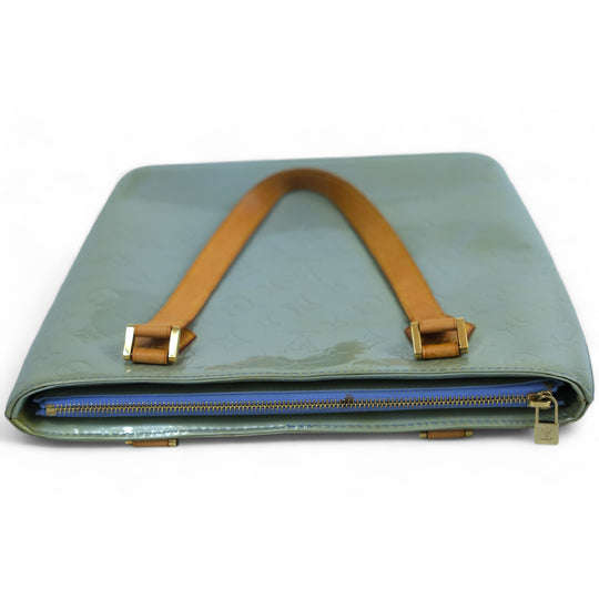 Louis Vuitton Vernis Houston Tote Green Monogram Patent Leather Shoulder Bag Women's Handbag