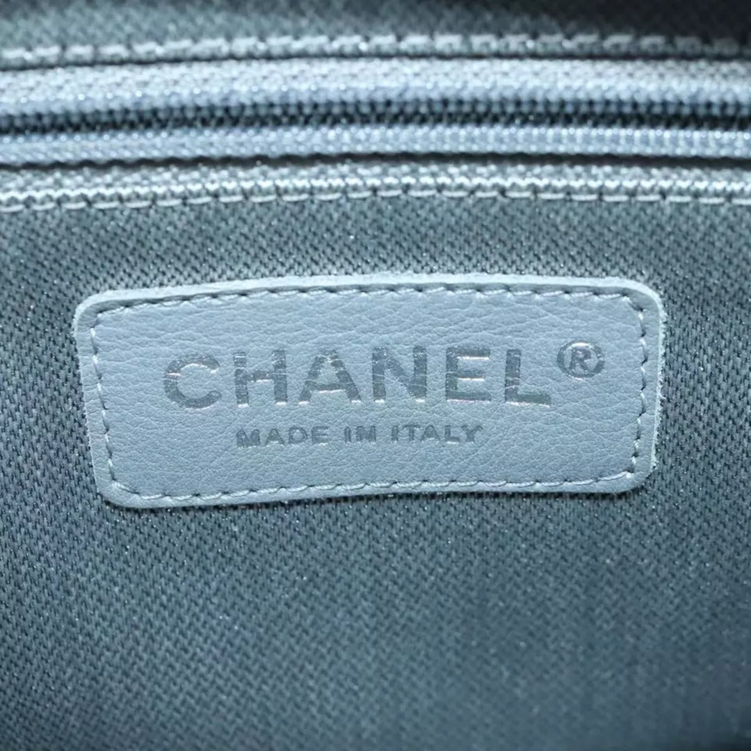 CHANEL Chain Shoulder Bag Leather Silver Black CC Women's Handbag
