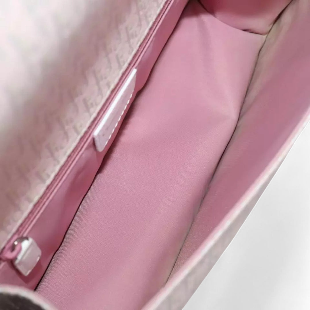Christian Dior Trotter Canvas Shoulder Bag Pink White Women's Handbag Made in Italy