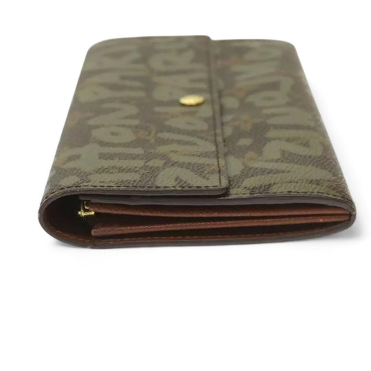 Louis Vuitton Monogram Graffiti Long Leather Wallet Khaki Womens