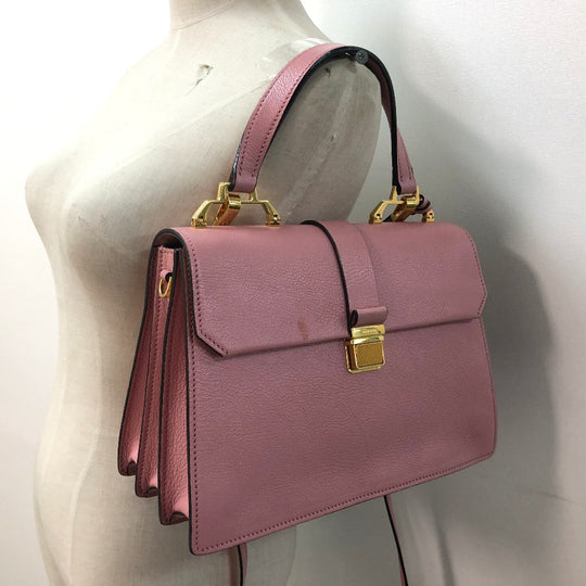 MIUMIU Handbag 5BA108 leather pink Madras Women Used Authentic