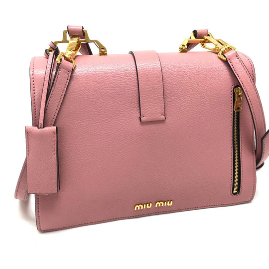 MIUMIU Handbag 5BA108 leather pink Madras Women Used Authentic