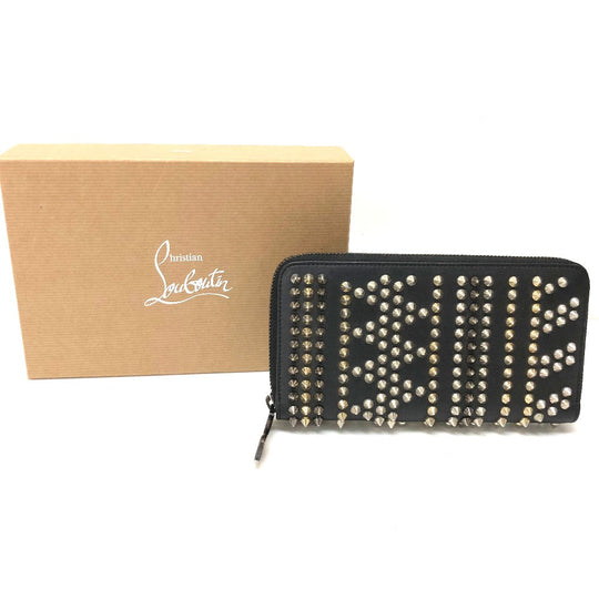Christian Louboutin Long Wallet Purse 3145073 leather black Panettone spike studs Women Used Authentic