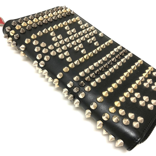 Christian Louboutin Long Wallet Purse 3145073 leather black Panettone spike studs Women Used Authentic