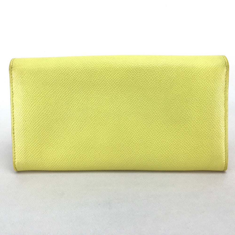 BVLGARI Long Wallet Purse leather yellow Logo clip Women Used Authentic