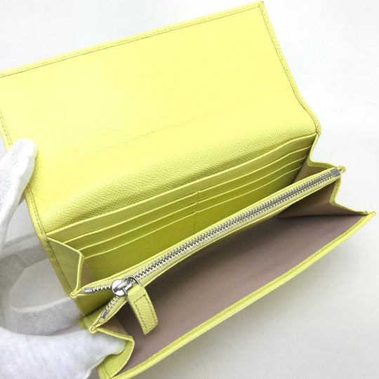 BVLGARI Long Wallet Purse leather yellow Logo clip Women Used Authentic