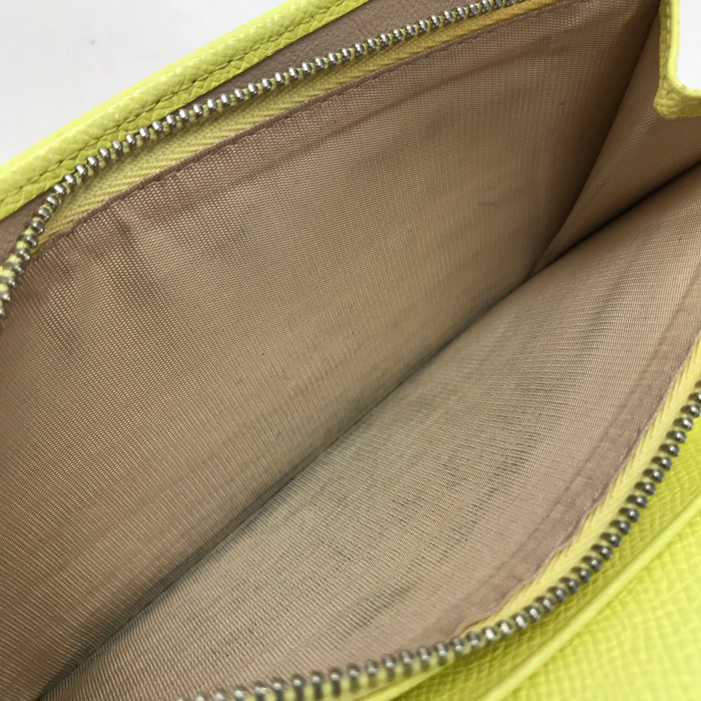 BVLGARI Long Wallet Purse leather yellow Logo clip Women Used Authentic