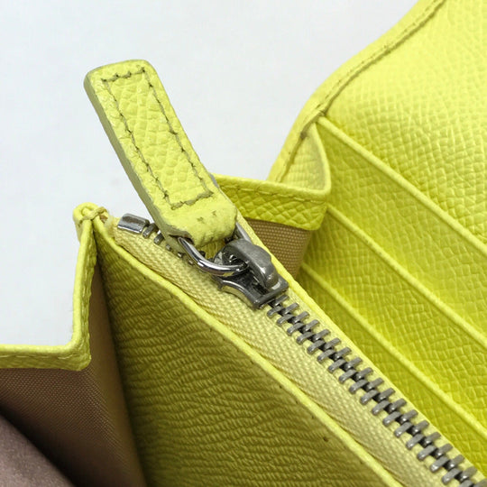 BVLGARI Long Wallet Purse leather yellow Logo clip Women Used Authentic