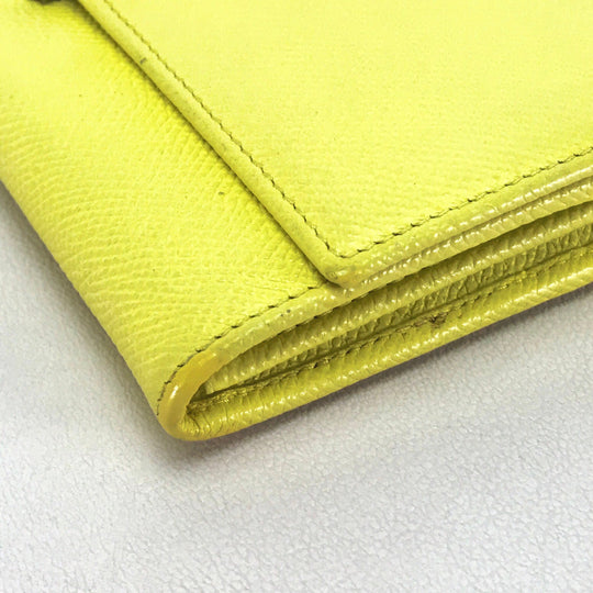 BVLGARI Long Wallet Purse leather yellow Logo clip Women Used Authentic