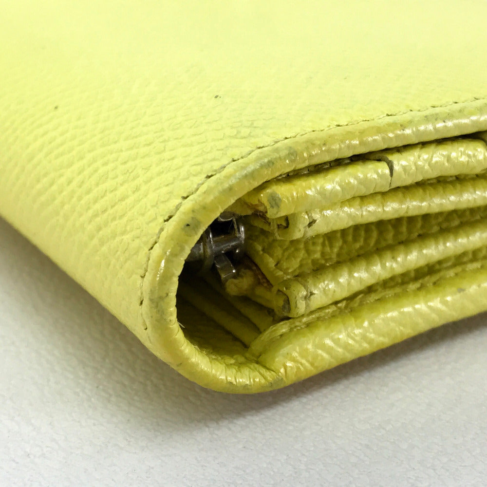 BVLGARI Long Wallet Purse leather yellow Logo clip Women Used Authentic