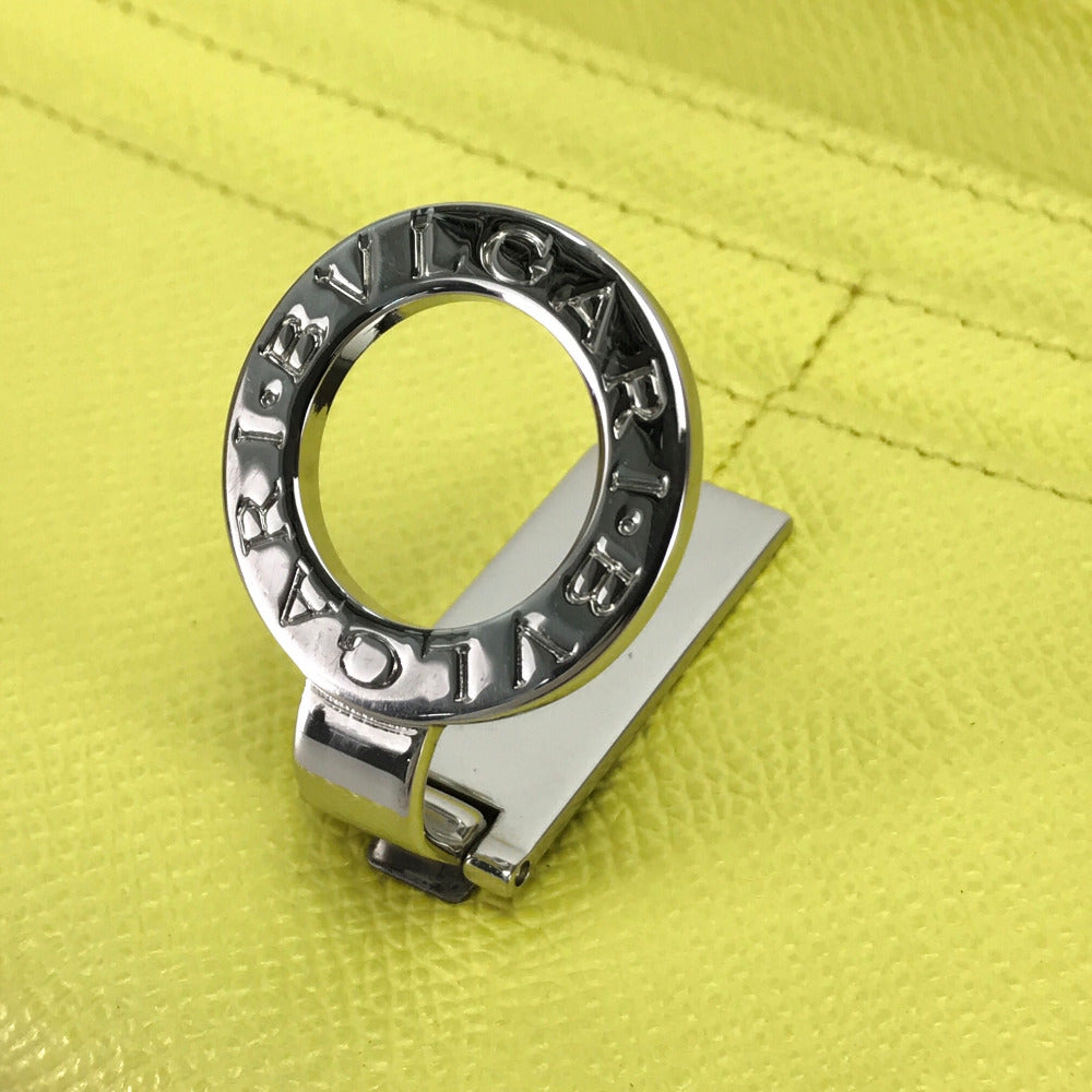 BVLGARI Long Wallet Purse leather yellow Logo clip Women Used Authentic