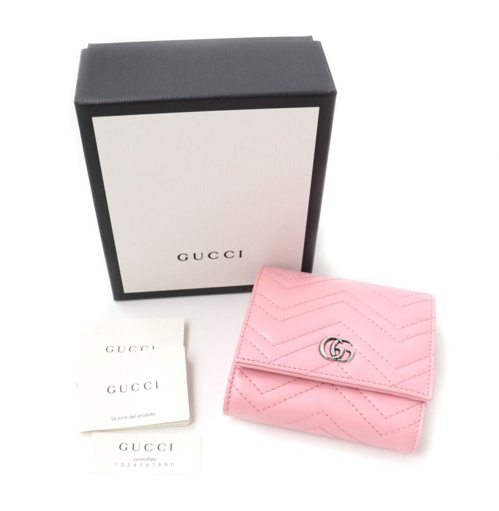 GUCCI Bifold Wallet 598629 leather Pink x Silver Metal