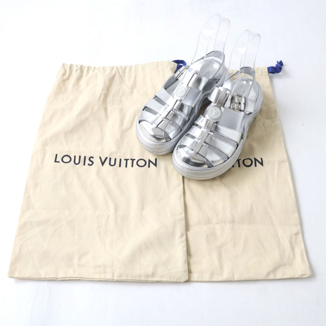 LOUIS VUITTON Sandals Patent calf leather Silver 37