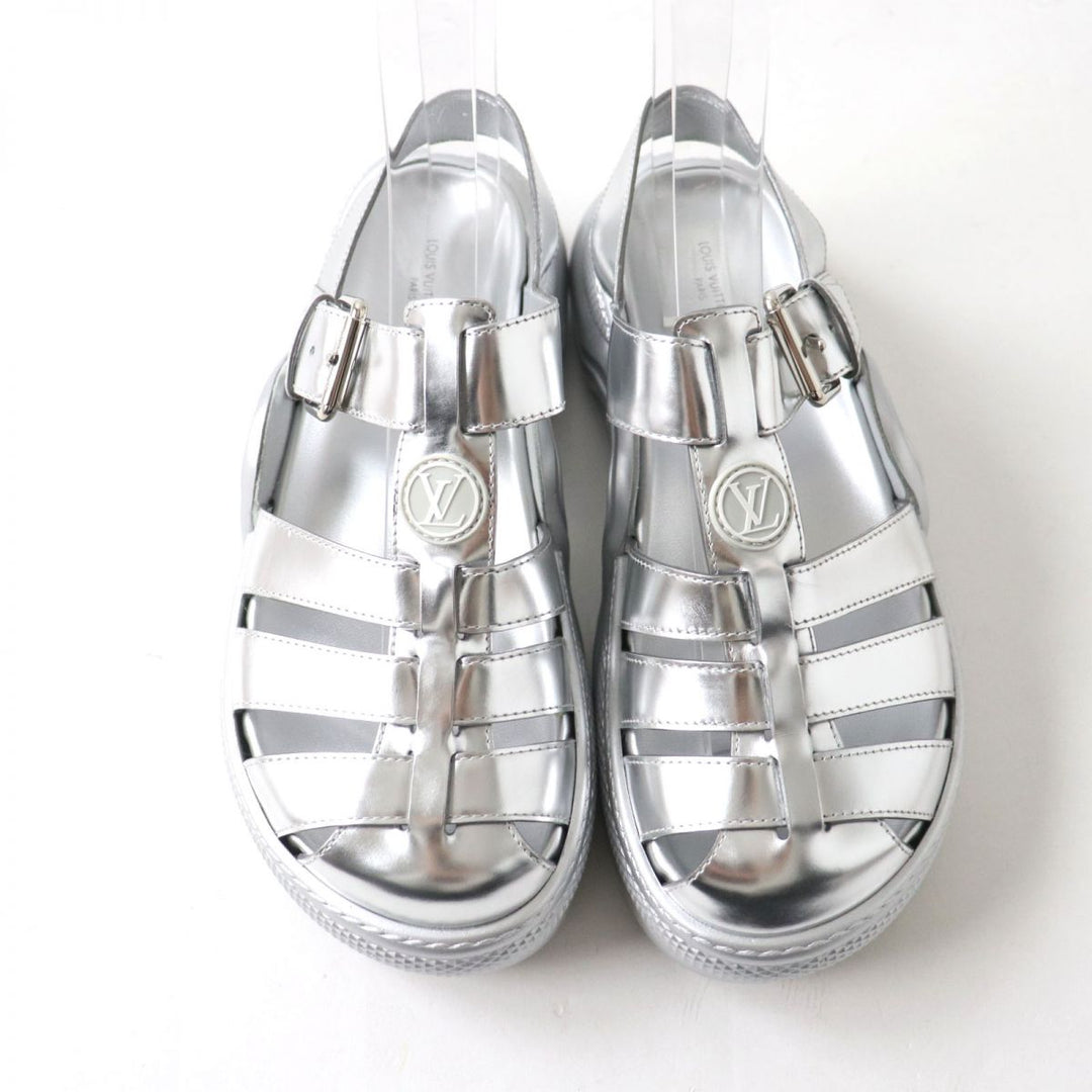 LOUIS VUITTON Sandals Patent calf leather Silver 37