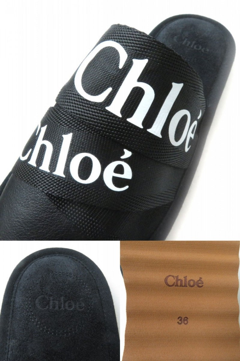 Chloe Mule Canvas, Rubber, Leather Black x white 36