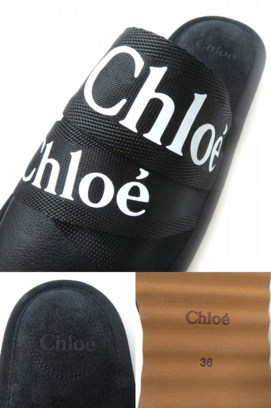 Chloe Mule Canvas, Rubber, Leather Black x white 36