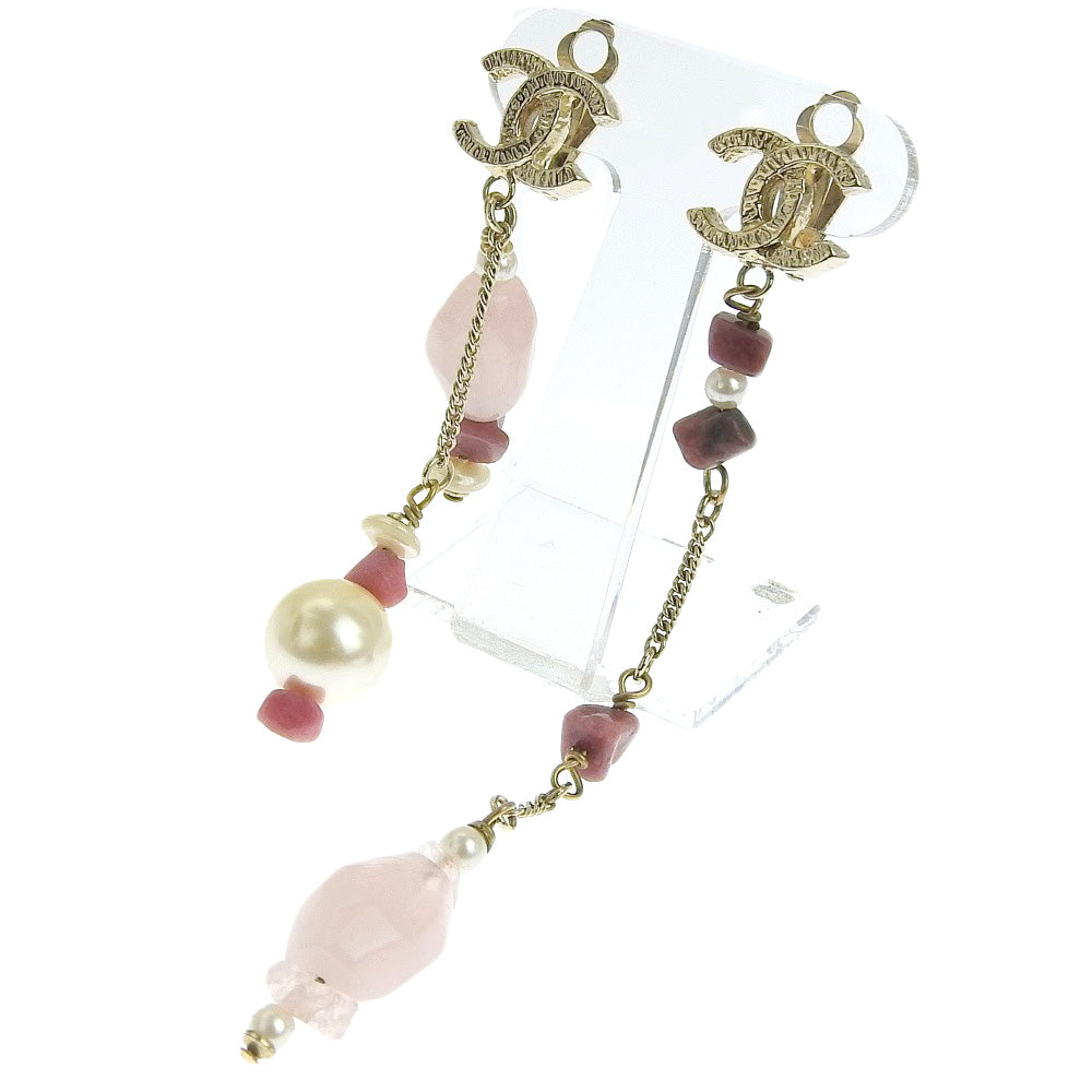 CHANEL Earring Metal, Color Stone pink asymmetry COCO Mark Women Used Authentic