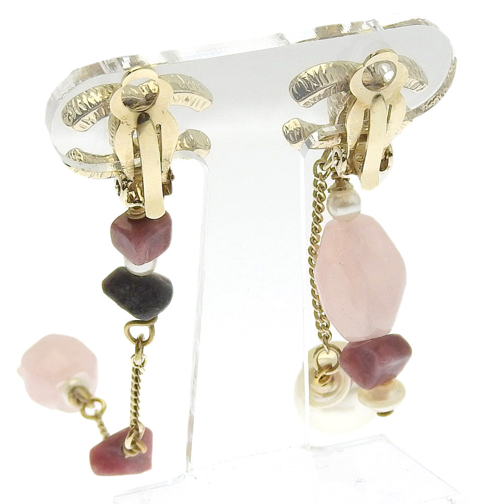 CHANEL Earring Metal, Color Stone pink asymmetry COCO Mark Women Used Authentic