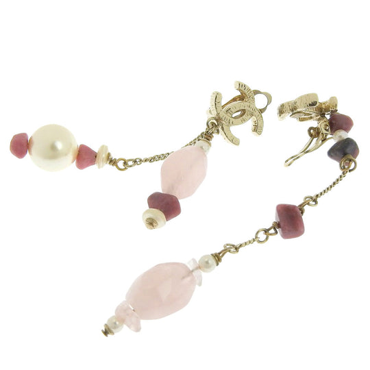 CHANEL Earring Metal, Color Stone pink asymmetry COCO Mark Women Used Authentic